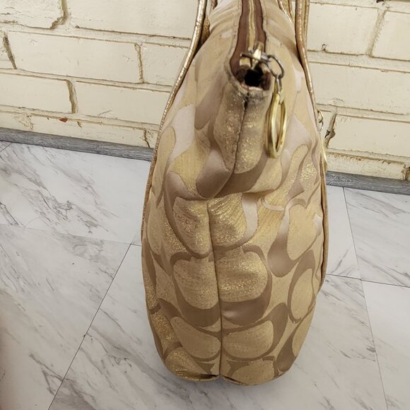 Vintage Coach Poppy Op Art Glam Gold Tote Bag Purse - Picture 7 of 14